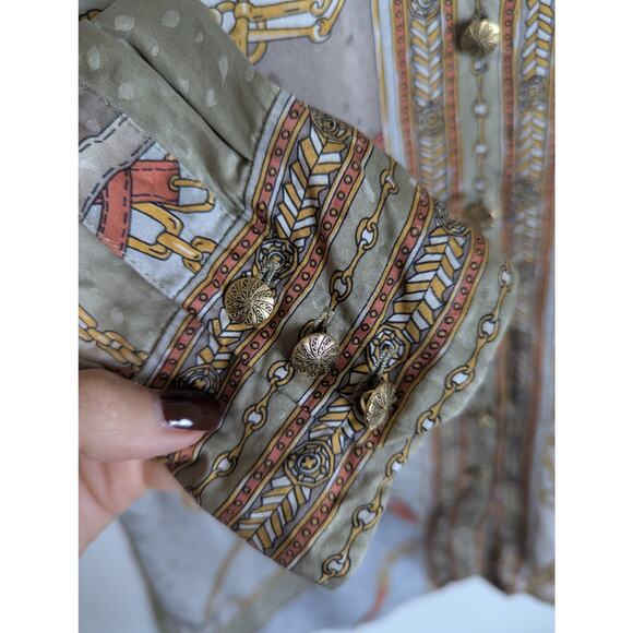 Talbots Petites Pure Silk Gold Button Up Blouse Women Size 4 Equestrian Chain - Picture 5 of 12